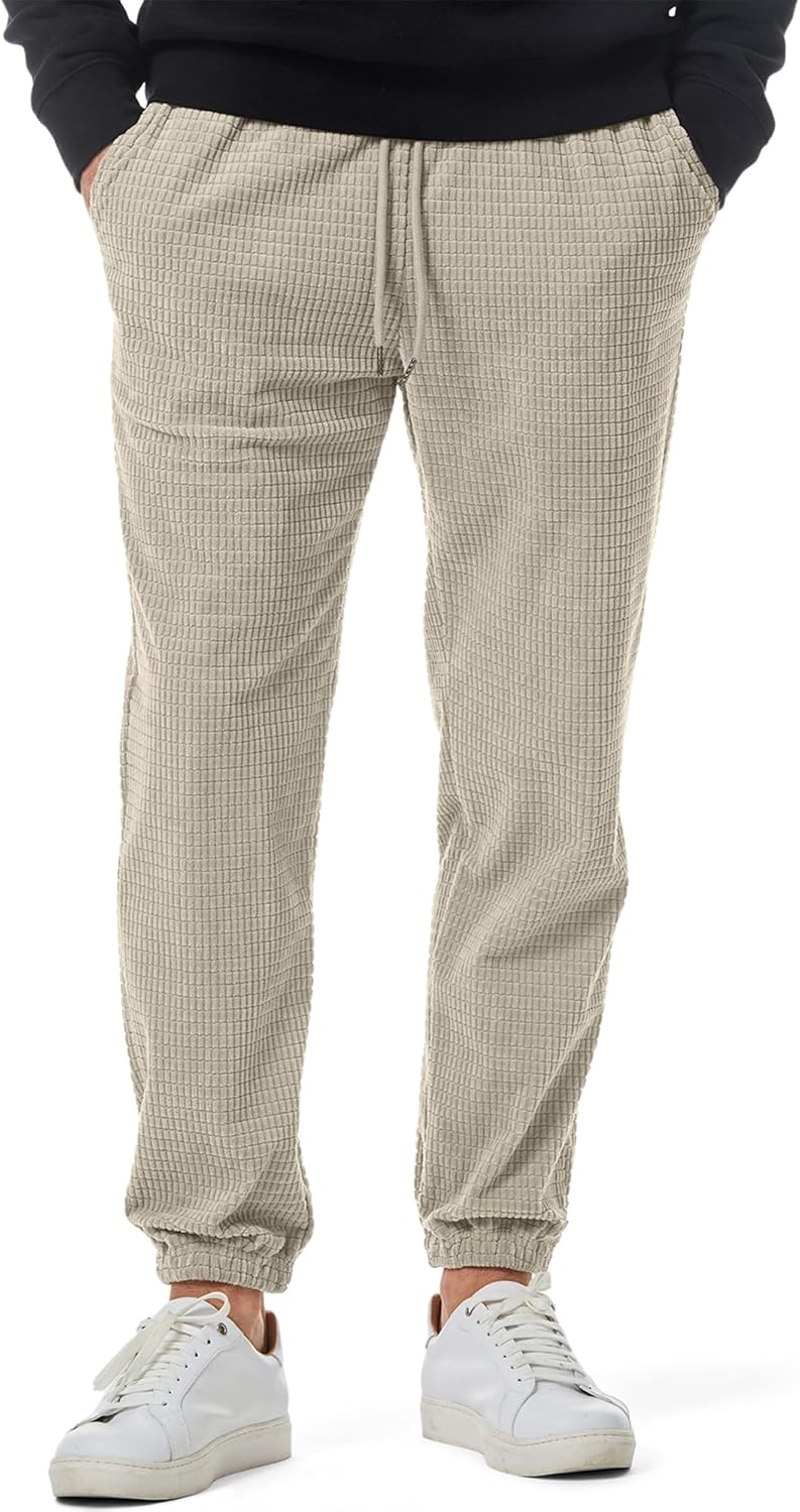 Mens Casual Pants Waist Tapered Joggers with Pockets