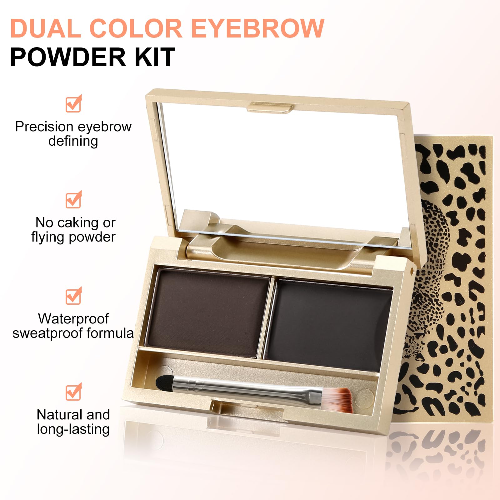 Eyebrow Powder Kit, 2-color Waterproof Eyebrow Palette Makeup to Definer & Filler Brows, Eyebrow Color Powder Shape Natural Looking Brow - with Mirror Brush