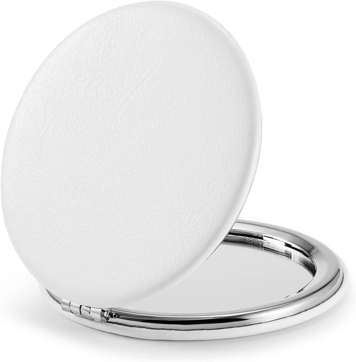 Compact Mirror,Double-Sided Makeup Small Mirror for Purse with 1X/3X Magnification PU Leather (White, 2.8