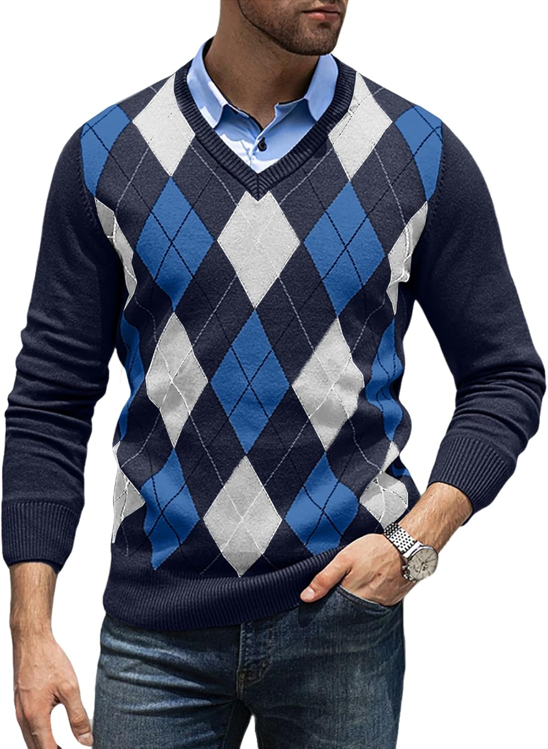 Mens V Neck Long Sleeve