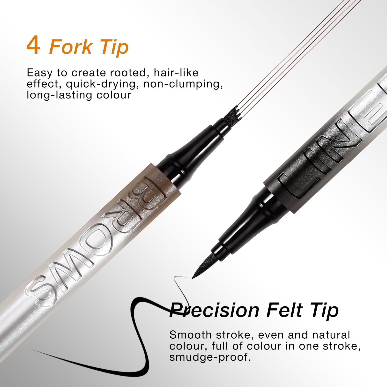 Waterproof Liquid Eyebrow Pencils with 4-Fork Tips, 2-Pcs, Microblading Brow Pen and Eyeliner Set, Long-Lasting Smudge-Proof, Create Natural Eye Makeup