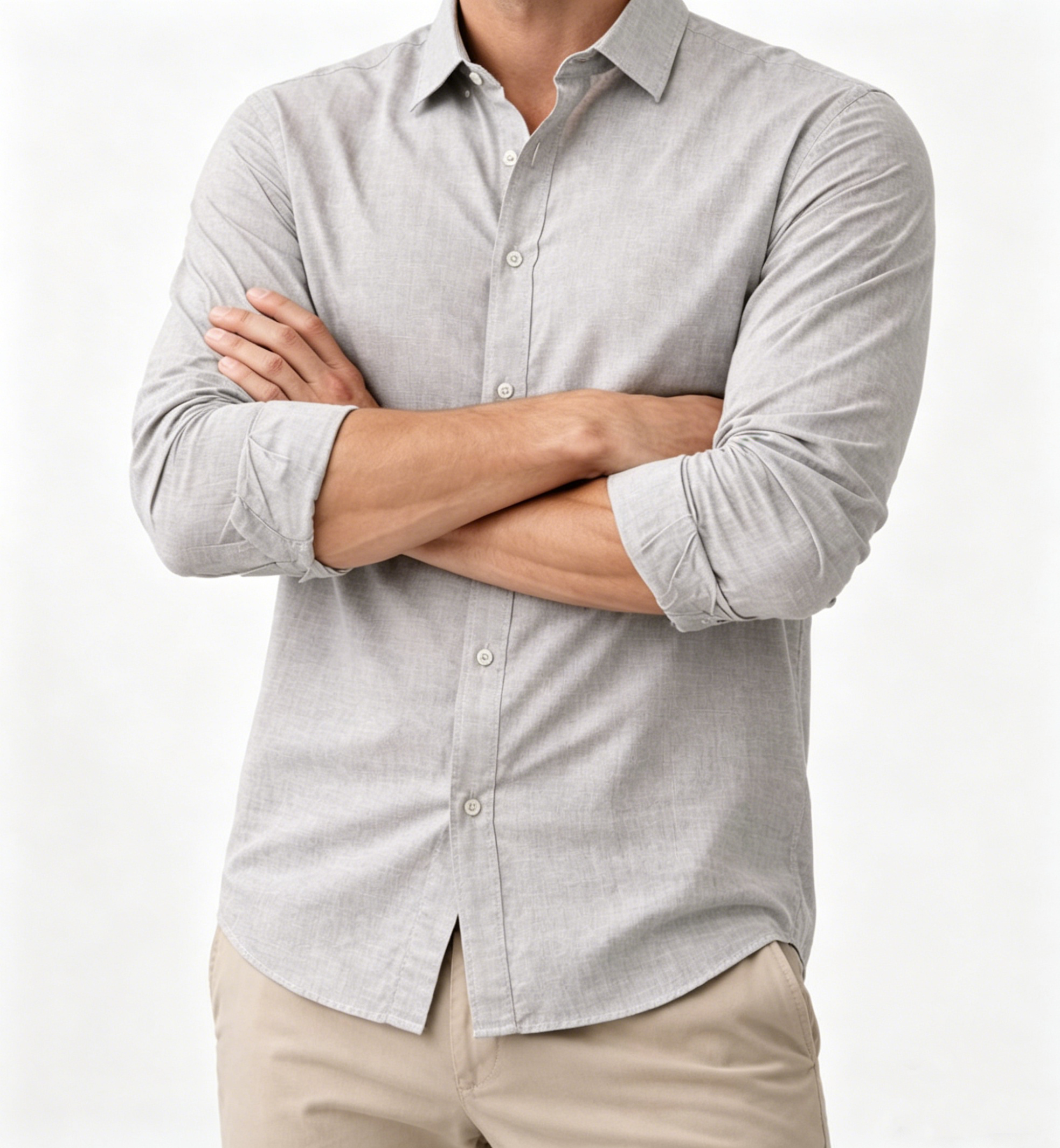 Men's shirt in beige with cotton and linen texture