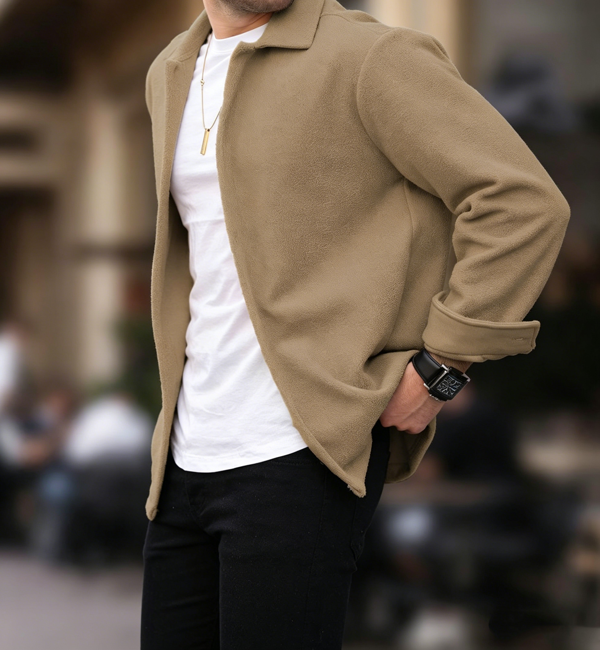 Camel button men's shirt