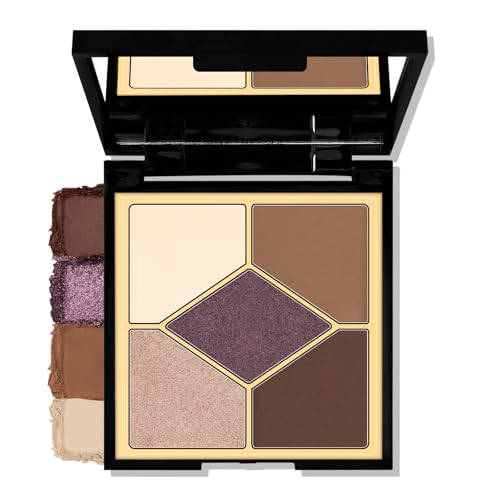 5-Color Eyeshadow Palette, Brown Neutral Tones with Matte Shimmer Glitter Finishes, Long-Lasting Everyday Makeup Palette，Blendable & Pigmented,Travel-Friendly