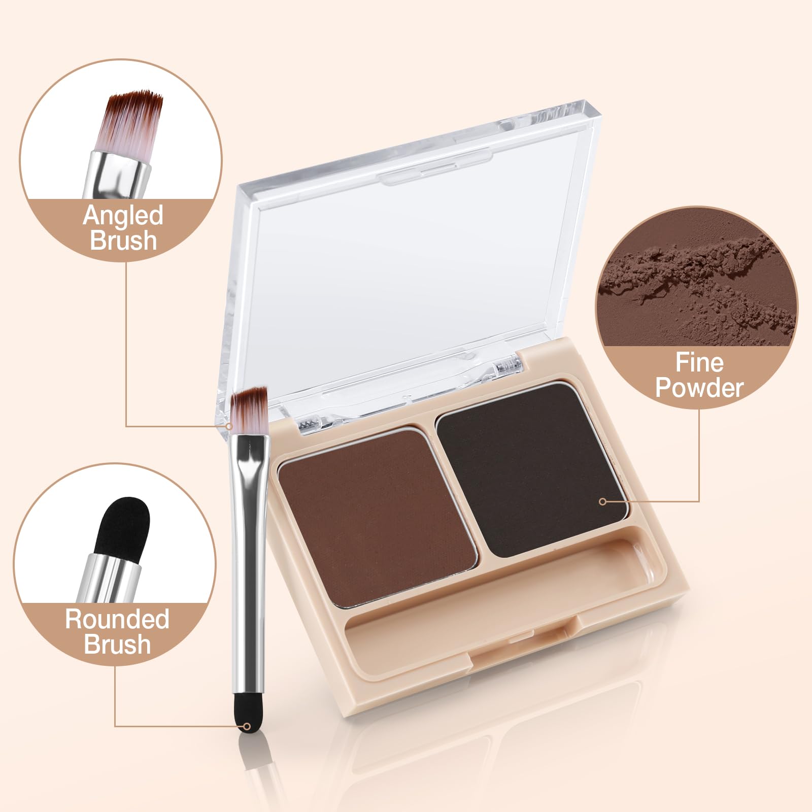 2-Color Eyebrow Palette, Brow Powder Makeup for Sculpting and Defining Brow, Eye Contour Kit with Brush Applicator