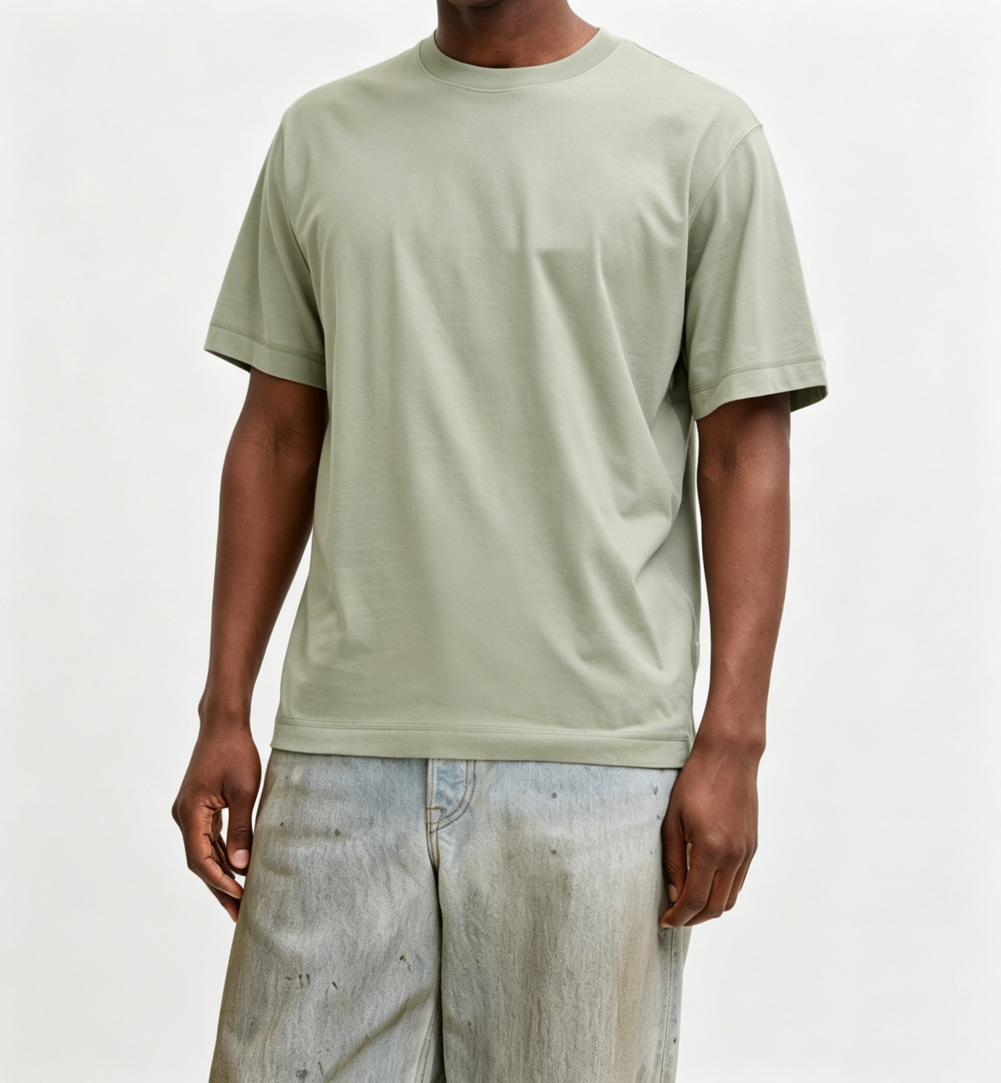 Green crew neck men's T-shirt