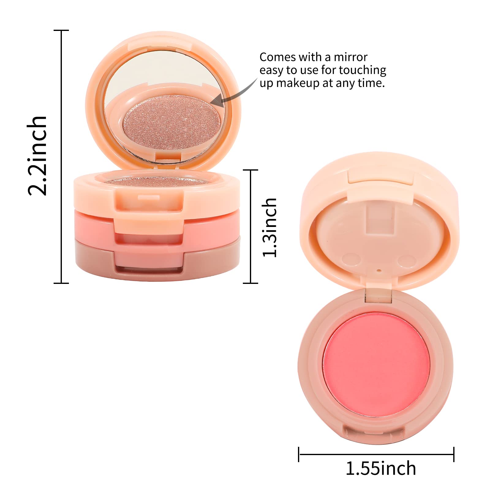 Blush and Highlighter Kit, 3 in 1 Makeup Pressed Powder Palette Shimmer Bronzer, Orange&Pink Matte Blusher Blendable Glow Face Palette for a Redness and Glowing Look