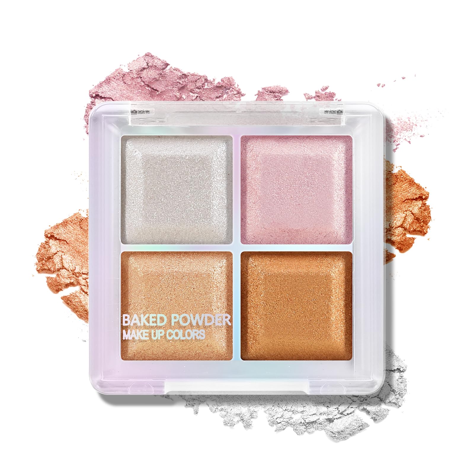 Blush and Highlighter Palette- 4-color Metallic Shimmer Shadow Powder, Illuminator Makeup Set for Shading, Highlighting & Defining the Face
