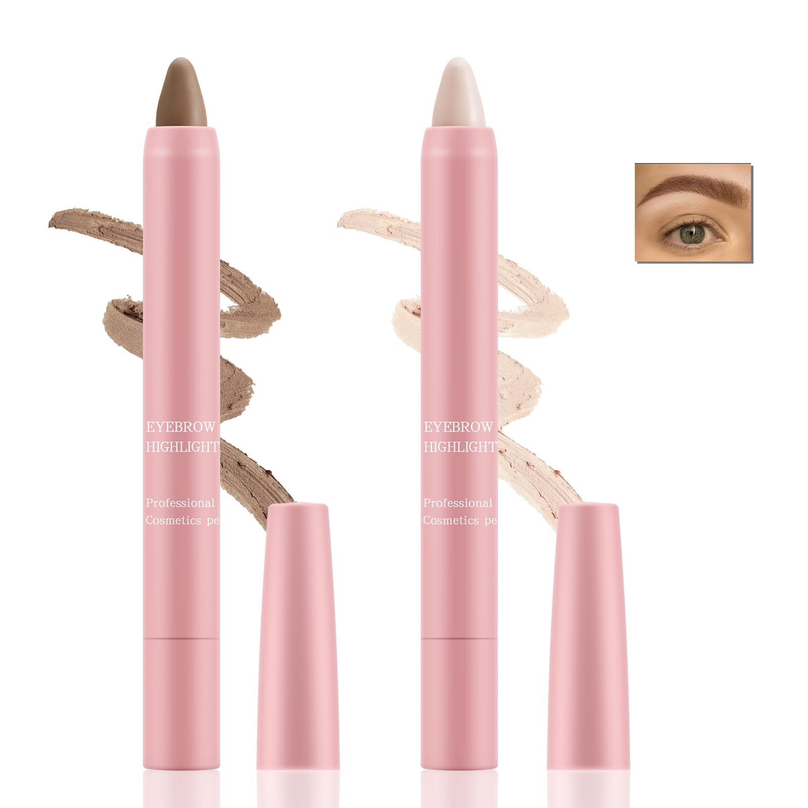 Eyebrow Highlighter, High Contour Brow Pencil and Highlighter Combo, Dual Colour Brow Highlighter, Creamy Illuminating Brow Pen, Creates Natural Looking Eyebrows