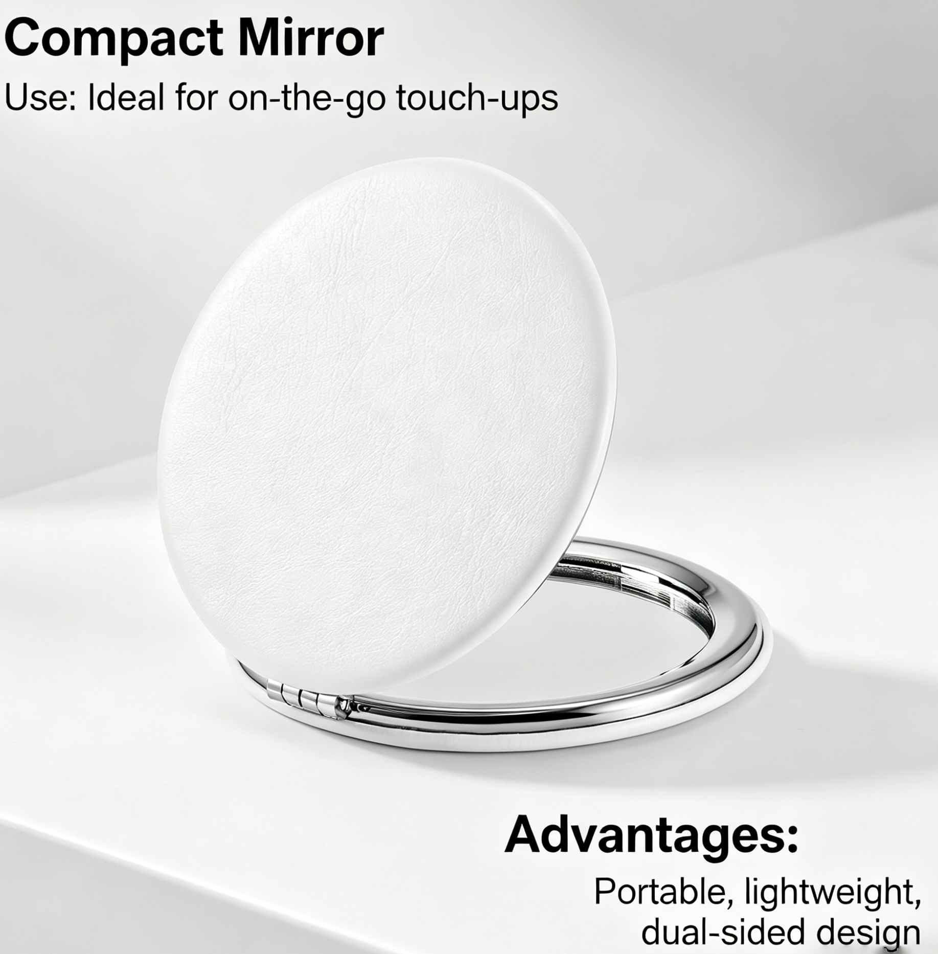 Compact Mirror,Double-Sided Makeup Small Mirror for Purse with 1X/3X Magnification PU Leather (White, 2.8