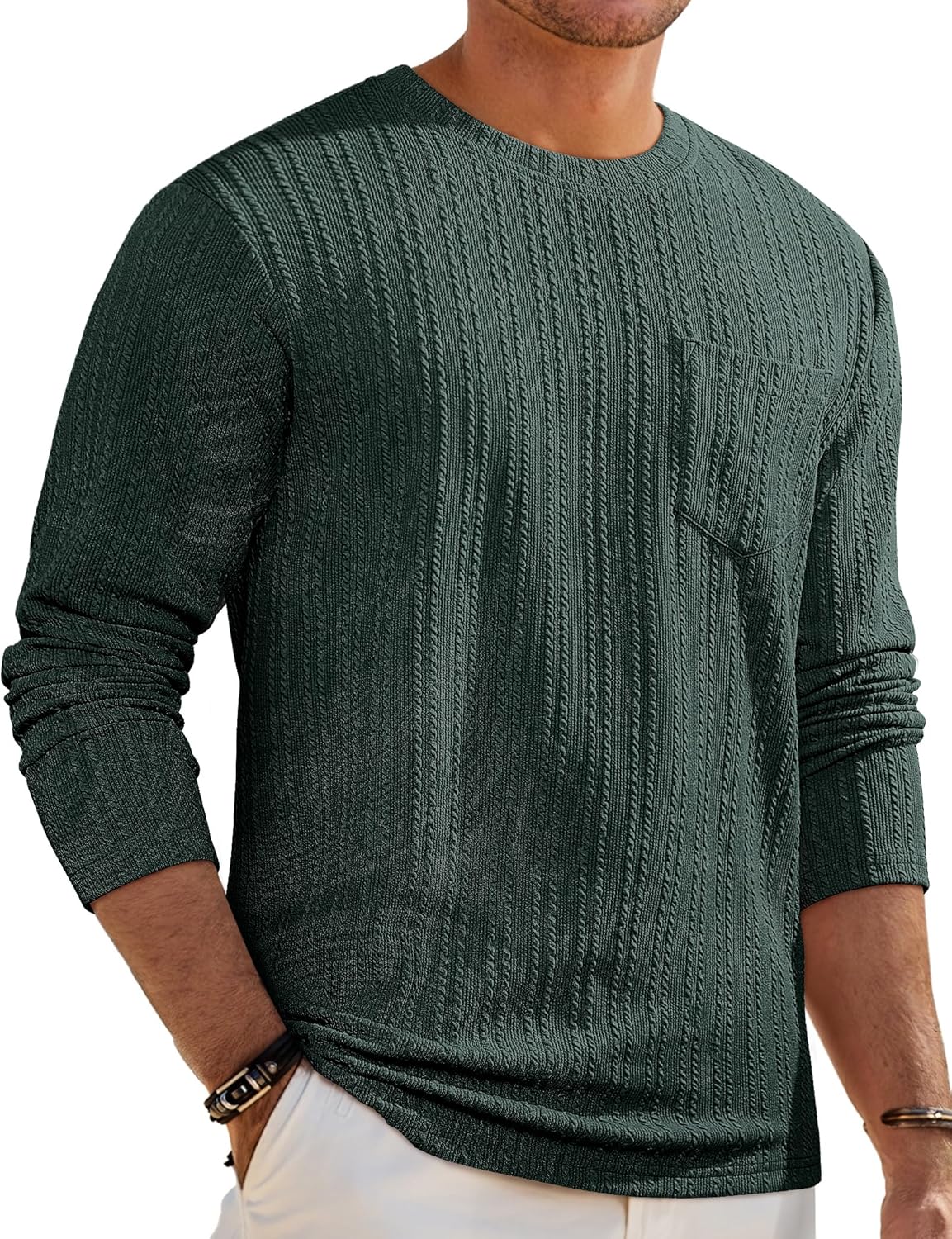 Mens Casual Long Sleeve Lightweight T-Shirt